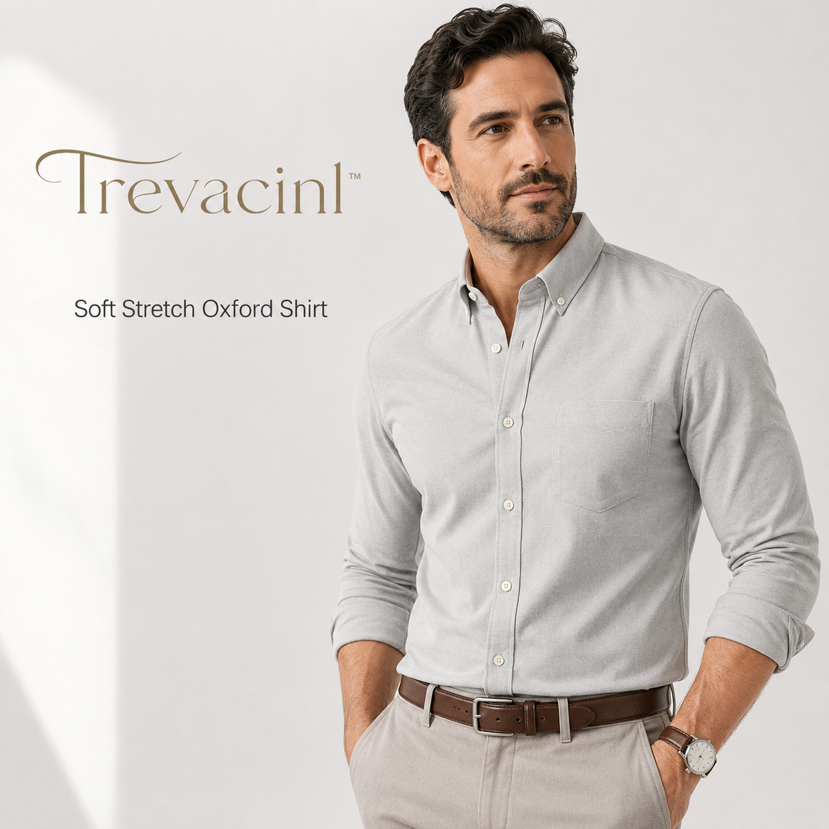 Trevacinl™ HarborFlex Men’s Oxford Knit Shirt | Stretch Button-Down Smart Casual Work Shirt
