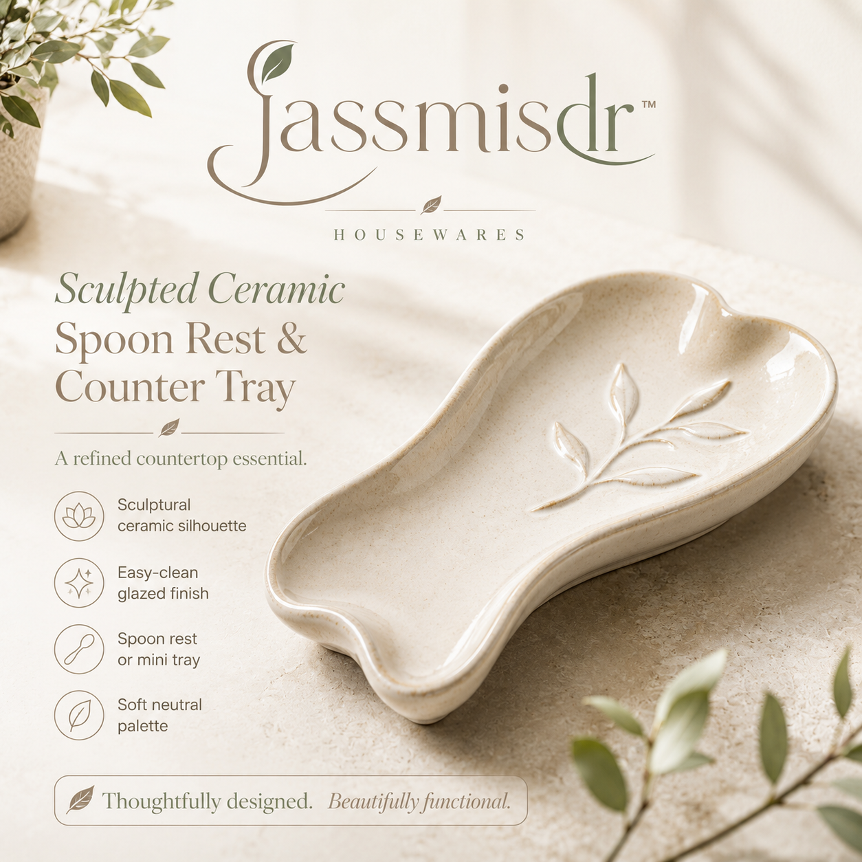 Jassmisdr™ Ceramic Spoon Rest for Stove Top, Modern Counter Tray, Kitchen Utensil Holder, Minimalist Home Decor, Housewarming Gift