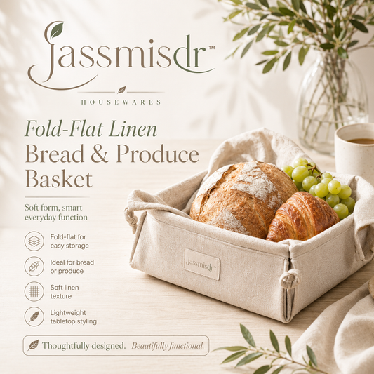 Jassmisdr™ Linen Bread Basket, Foldable Produce Basket, Kitchen Counter Storage Bowl, Fruit Holder, Dining Table Serveware