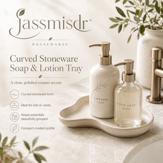 Jassmisdr™ Stoneware Soap Tray for Kitchen Sink, Bathroom Vanity Tray, Lotion Bottle Holder, Minimalist Counter Organizer