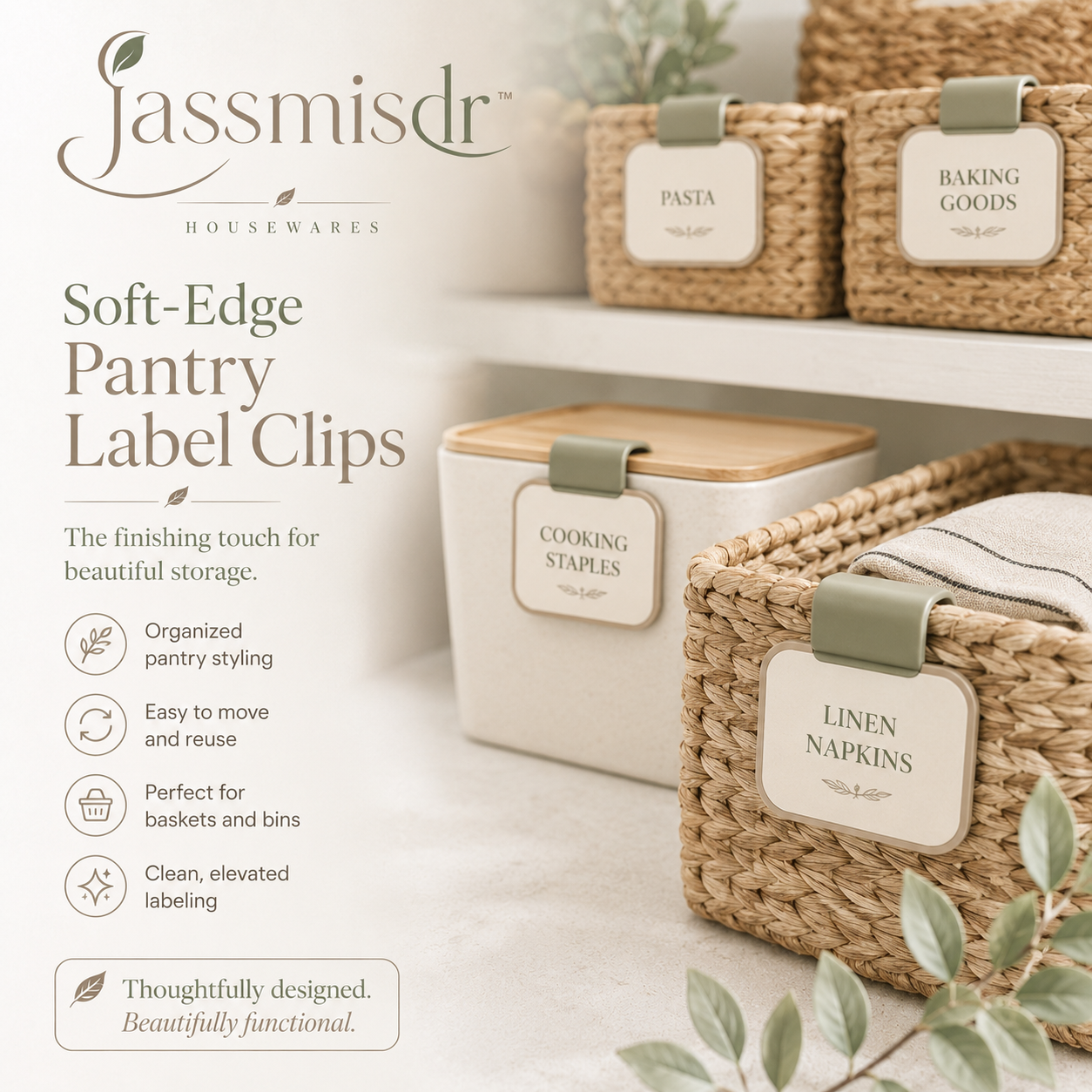 Jassmisdr™ Pantry Label Clips Set, Basket Label Holders, Kitchen Organization Tags, Minimalist Pantry Storage Accessories